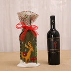 Festive Christmas wine bottle cover with ribbon snowman design for holiday celebrations