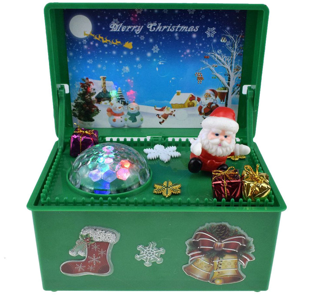 Close view of animated Christmas music box mechanism