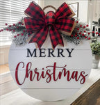 Set of colorful wooden Christmas doorplate garlands hanging together