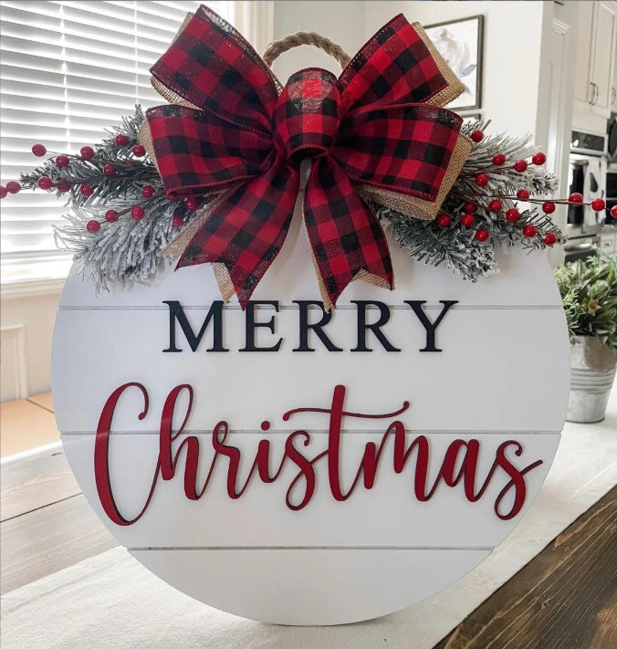 Set of colorful wooden Christmas doorplate garlands hanging together