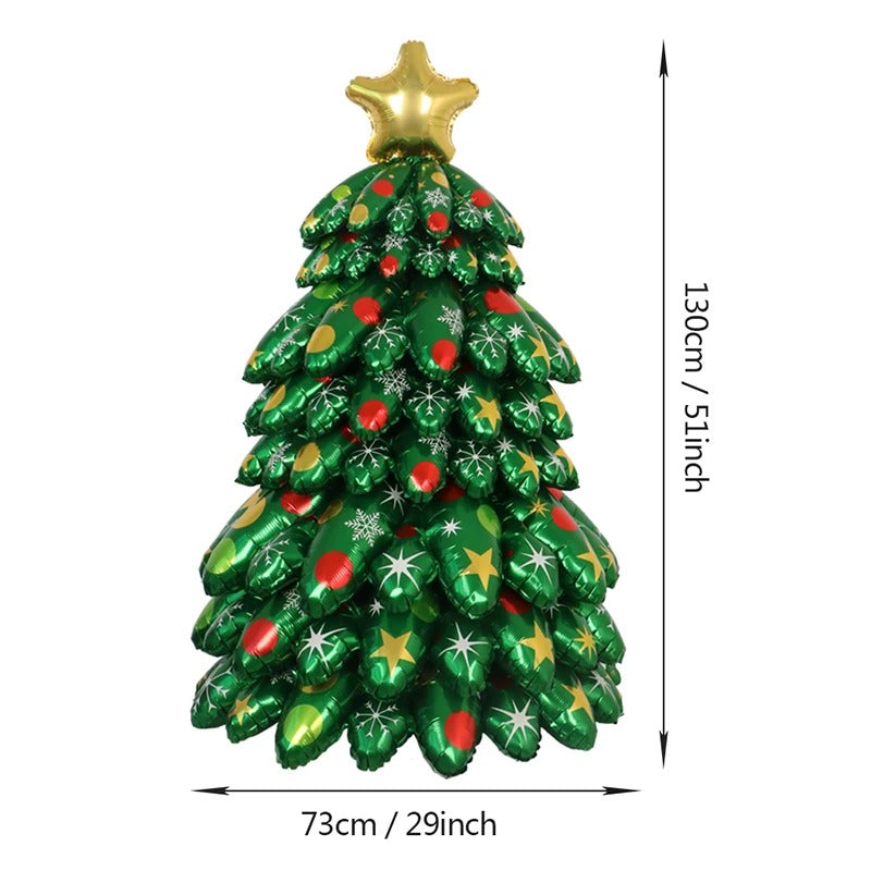 Colorful holiday balloon column with cartoon tree design for festive events