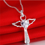 Silver heart-shaped pendant necklace with cross and angel wings for Christian faith