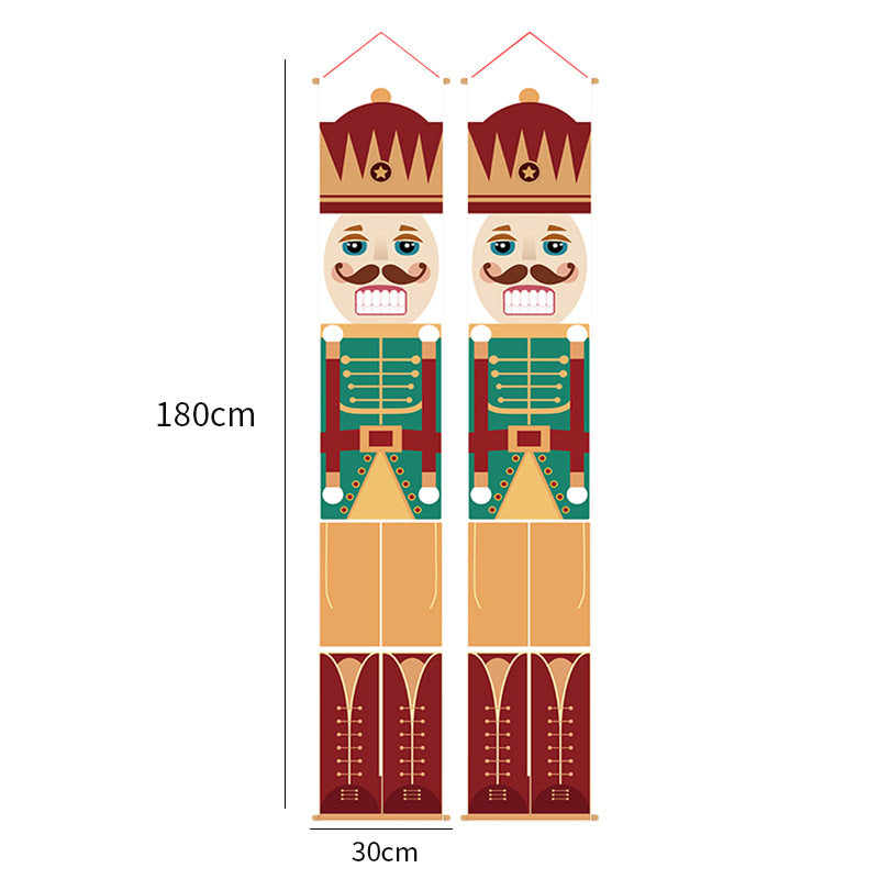 Close-up of oxford cloth Christmas couplet banner with festive design