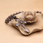 Ice obsidian cross pendant on natural bead chain - religious jewelry