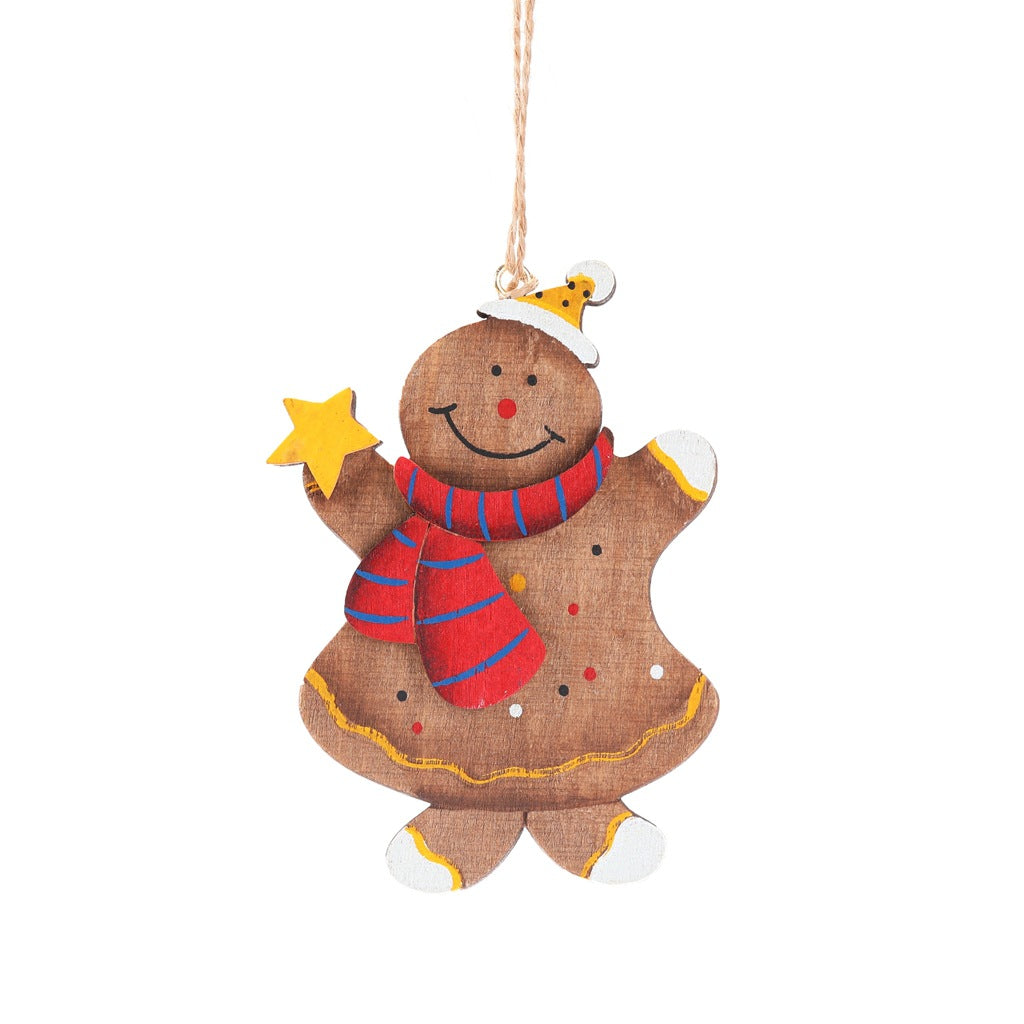 Wooden gingerbread man Christmas ornament with red hat accessory
