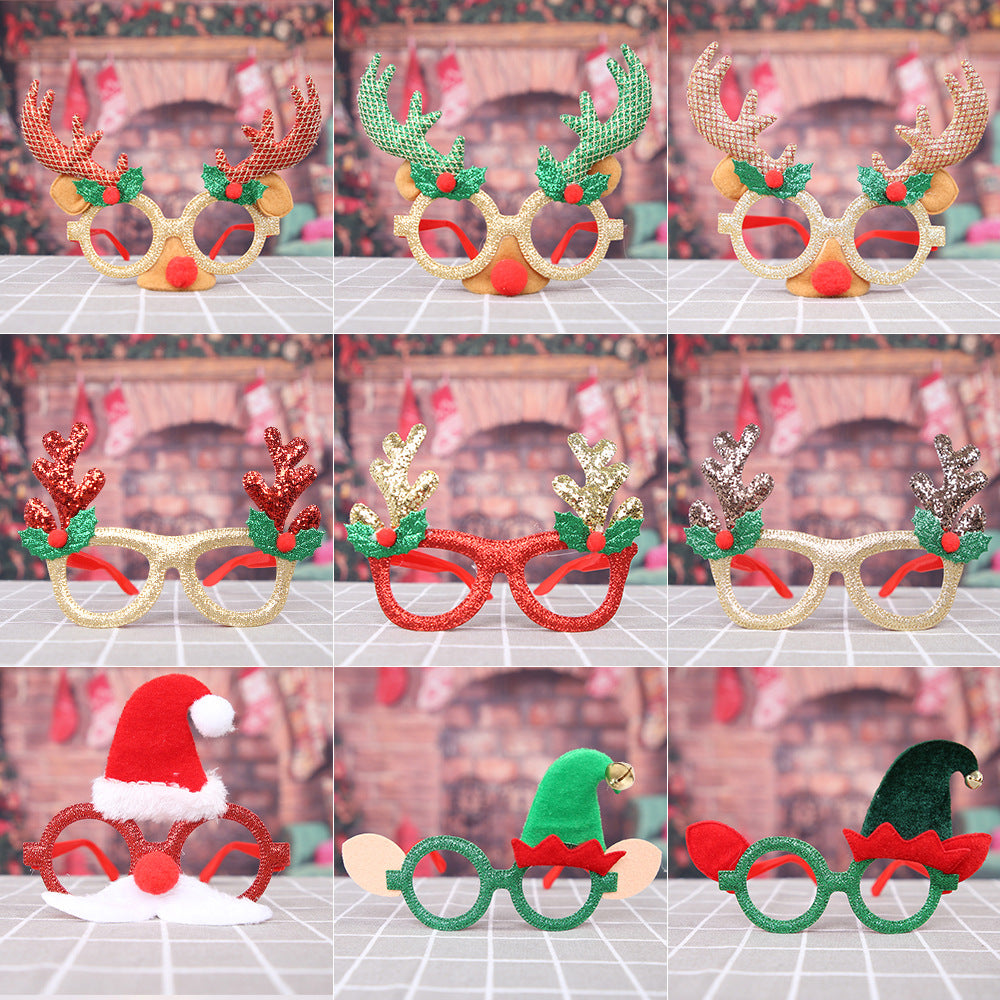 Green frame Christmas glasses with deer antlers - holiday party decoration