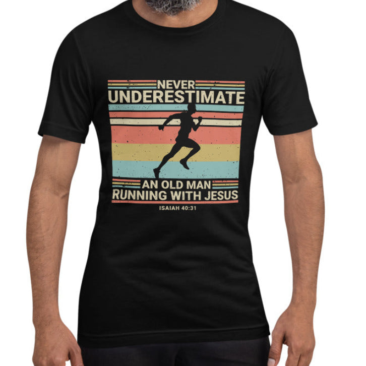 Black cartoon print t-shirt with Jesus faith message for men Main image
