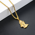 Gold praying hands pendant necklace for men