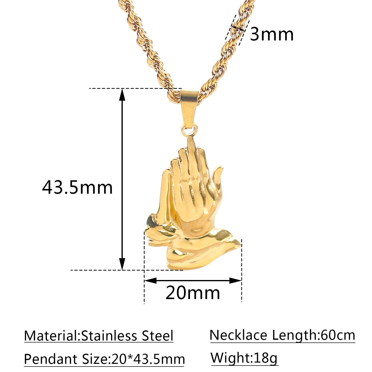 Mens Christian jewelry praying hands pendant