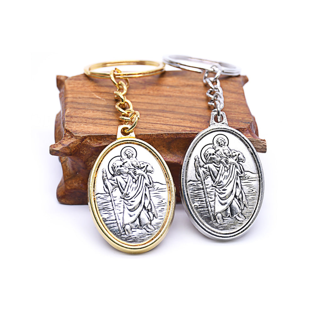 Catholic Relic Keychain Ring metal finish detail