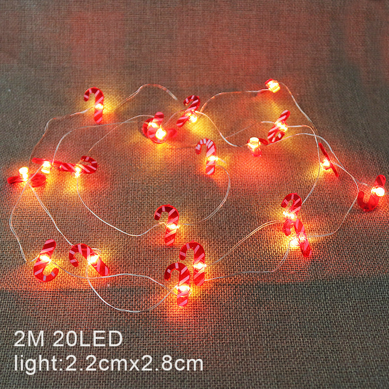 Display of Christmas string lights with various holiday motifs and LED bulbs