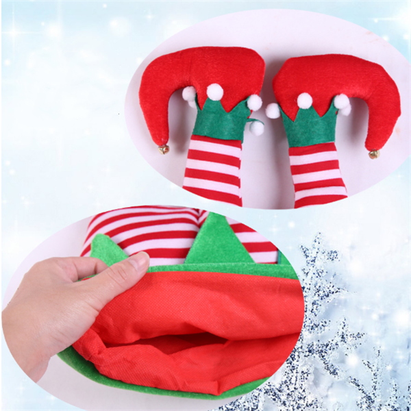 Holiday party scene featuring Christmas hat decoration