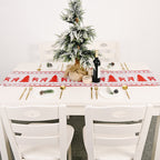 Close-up of electric embroidered knit texture on Christmas table runner