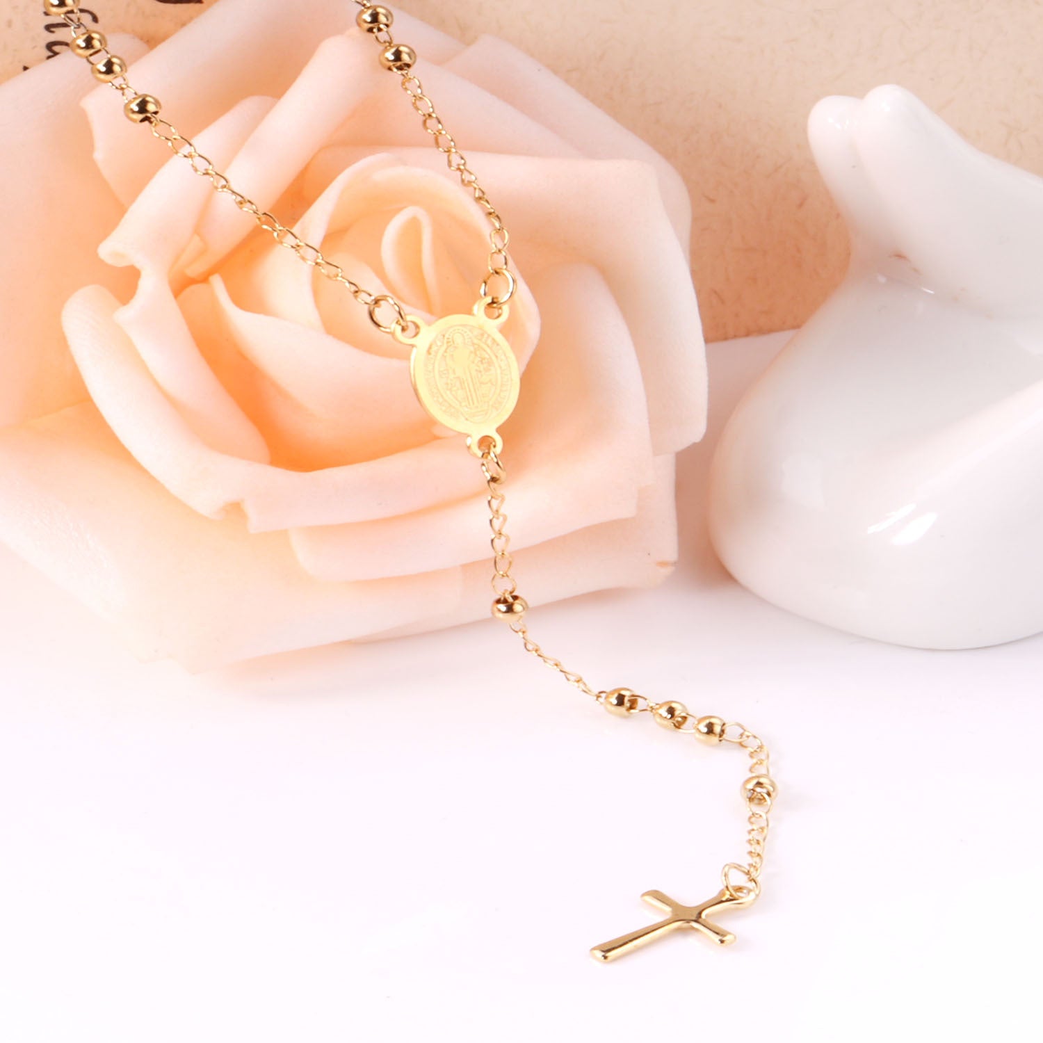 Stainless steel cross pendant necklace in gold finish - Christian faith jewelry Main image
