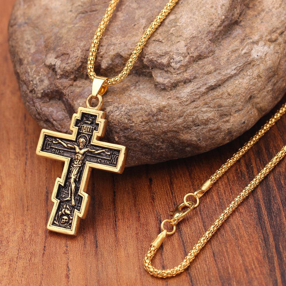 Cross Jesus Pendant Necklace with measurement reference