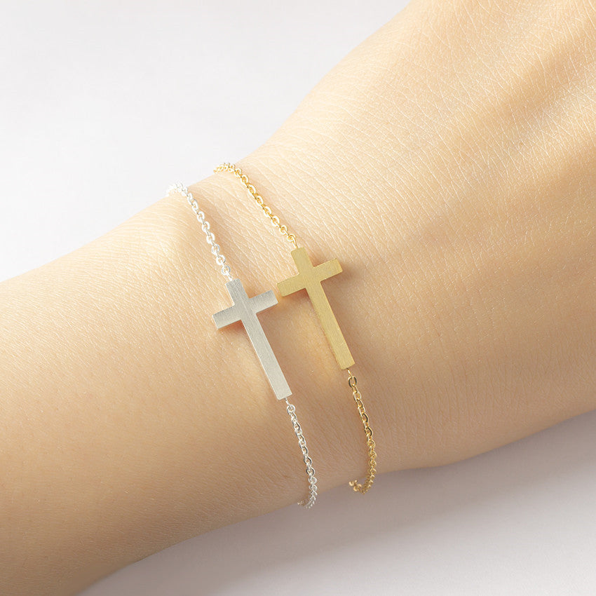 Geometric cross motif stainless steel bracelet