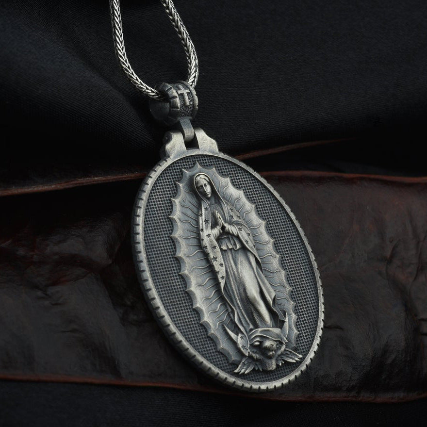 Pure tin pendant featuring Virgin Mary for prayer and daily faith wear