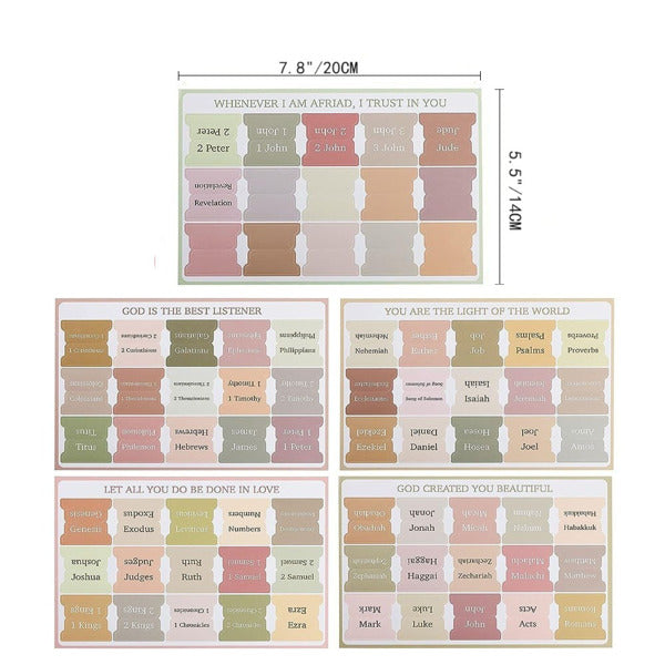 Colorful laminated Bible tabs for organized scripture study