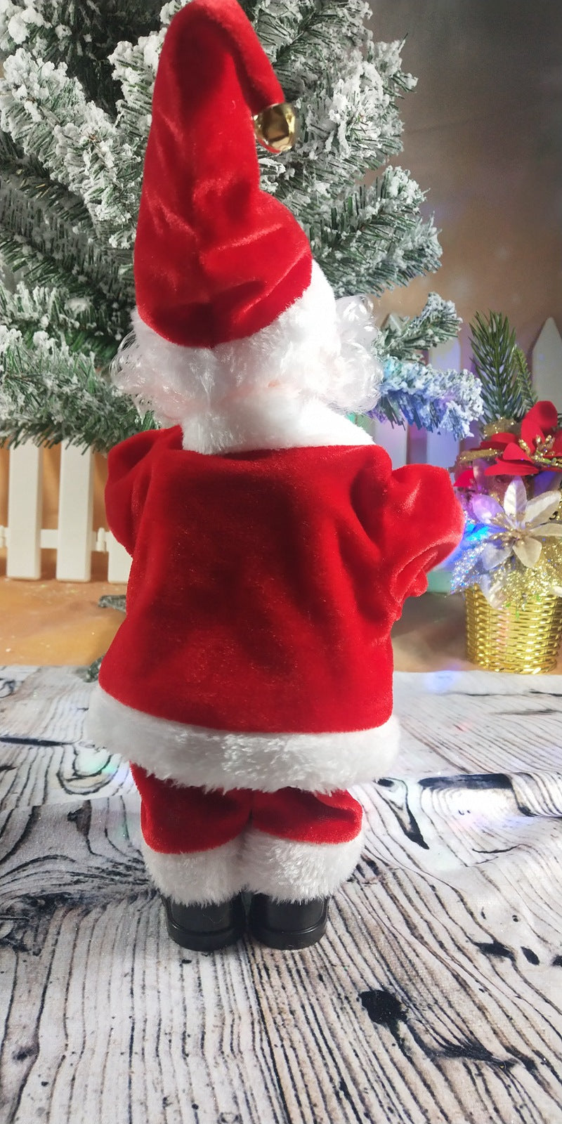 Christmas music box decoration with soft flannel accents for mantel display