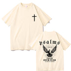 Close-up of dove graphic print on men's casual tee