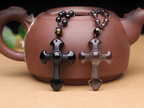 Pair of obsidian cross necklaces - couples faith jewelry