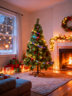 Folded compact Christmas tree demonstrating easy storage solution for off-season