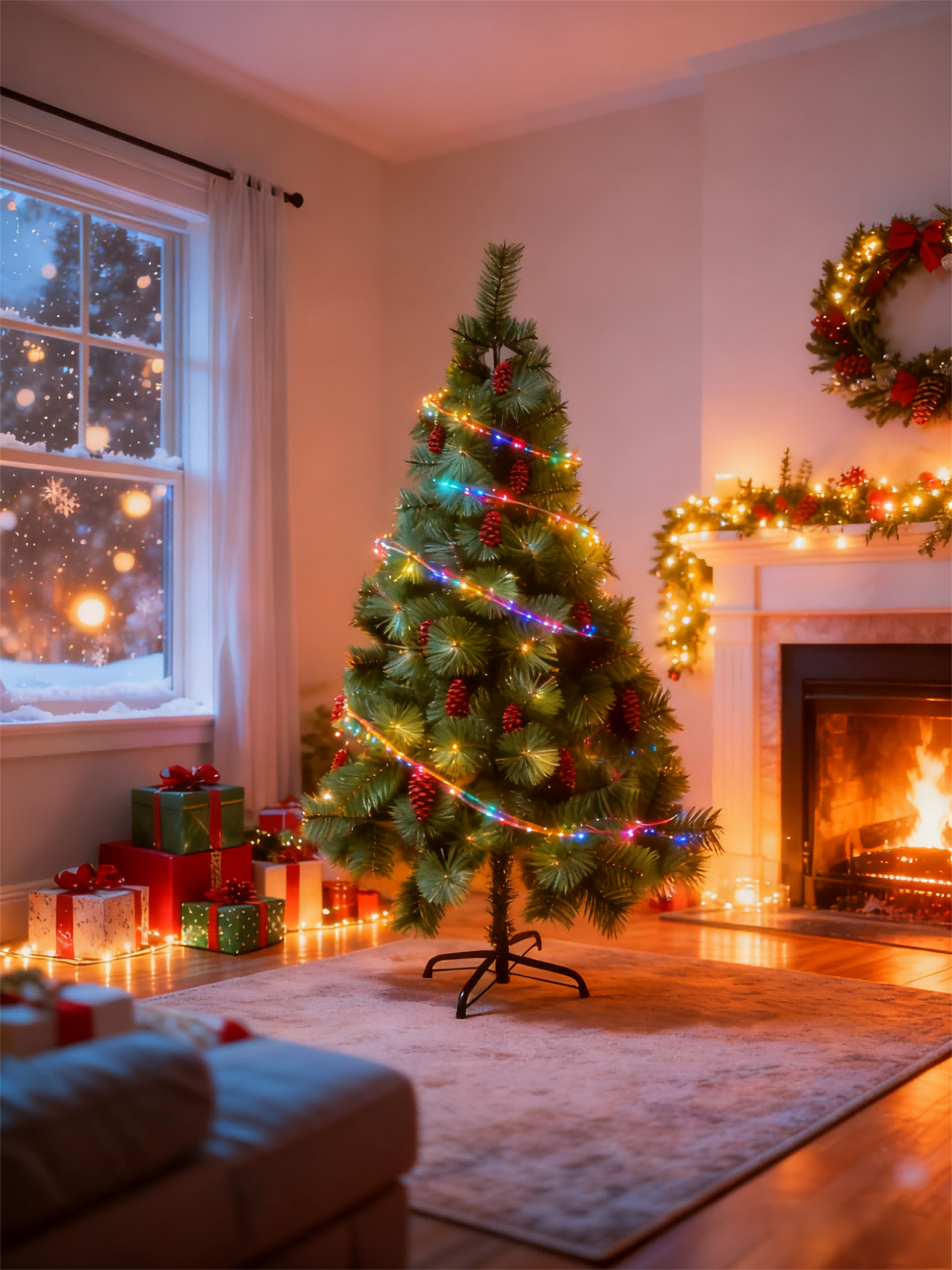 Folded compact Christmas tree demonstrating easy storage solution for off-season