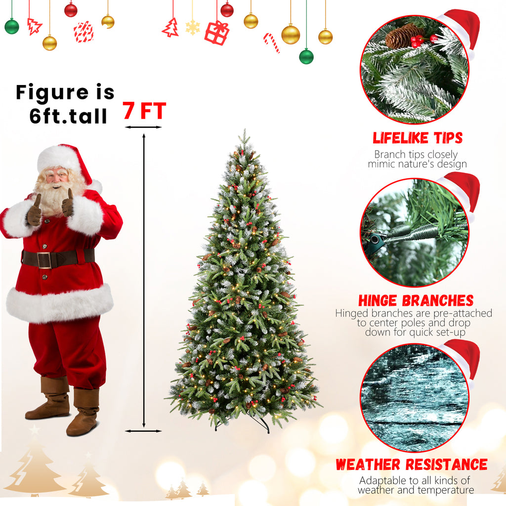 Artificial PE/PVC Christmas tree with natural-looking pine cones and red fruit