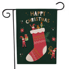 Santa Claus garden flag 30x45cm displayed in winter garden setting