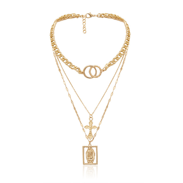 Vintage Jesus necklace, layered double ring styling