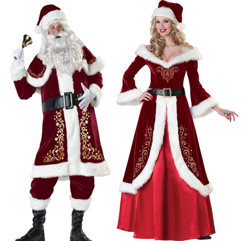 Close-up of corduroy fabric texture on Santa costume