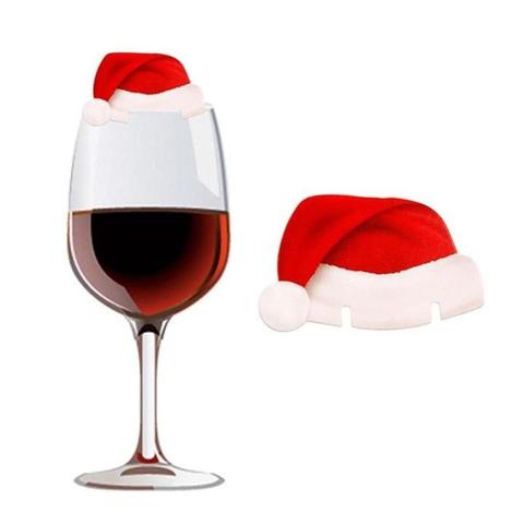 Set of 10 red Christmas hat toppers for wine glasses on festive table - Christian Christmas decor Main image