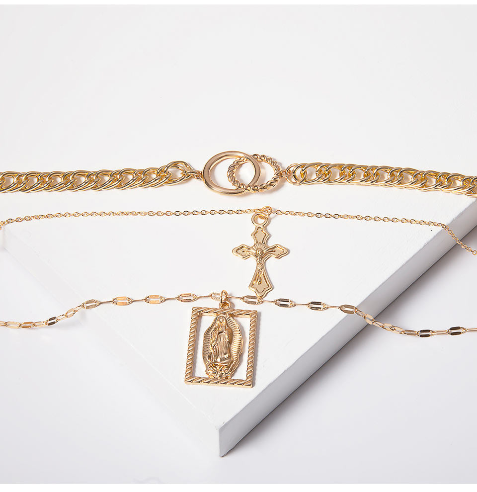 Vintage Multilayer Double Ring Embossed Jesus Necklace Secondary image