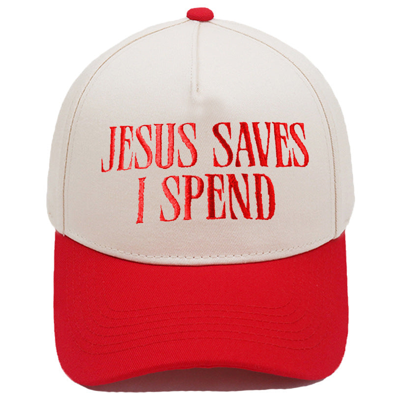Jesus Saves I Spend color-block baseball cap in army green color