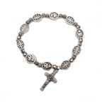 Adjustable rosary bracelet laid flat showing full strand of rose beads