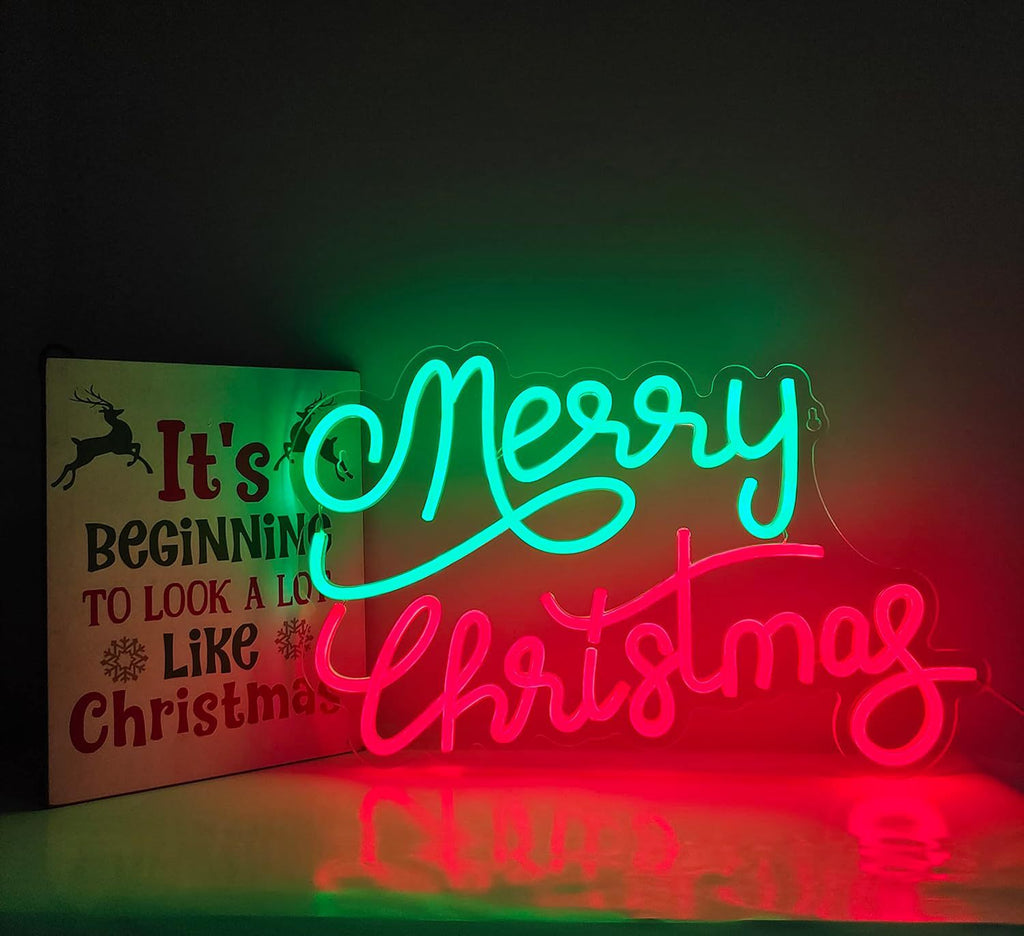 Neon LED Christmas decoration lighting up festive space