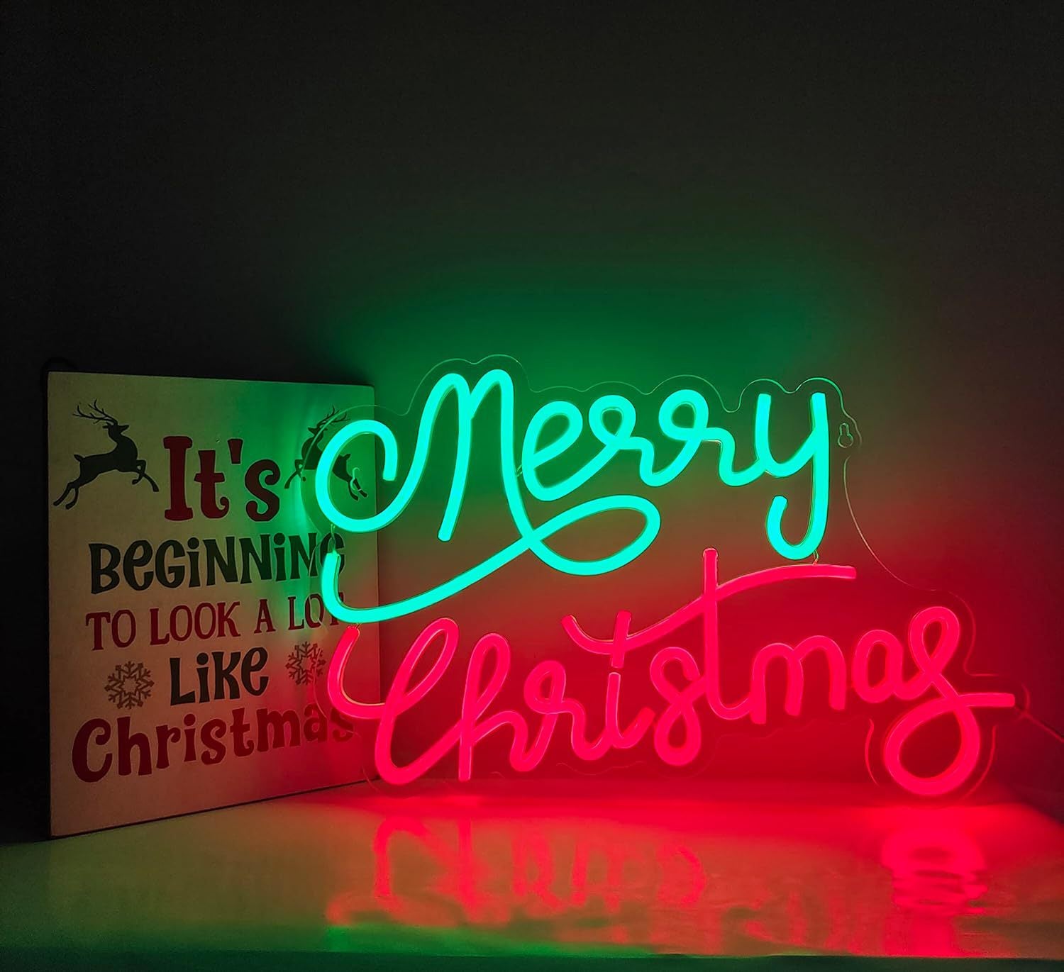 Neon LED Christmas decoration lighting up festive space