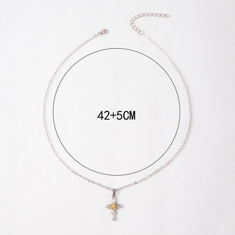Cross flower pendant necklace in silver-tone finish, Christian faith jewelry Main image