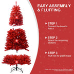 Multiple red Christmas trees in different heights displayed together for a dramatic effect