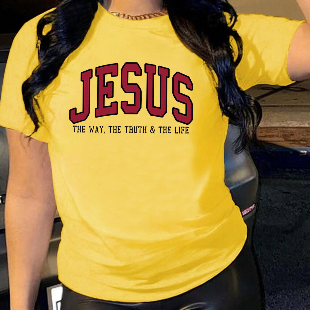 Women's Jesus Printed Loose Cotton T-Shirt in dark pink feminine color