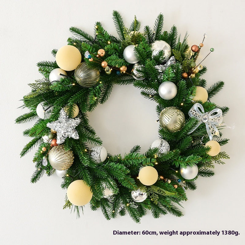 Green pine leaf garland with integrated lamp lights for Christmas entryway decor