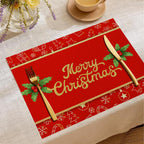 Christmas dining decoration with linen fabric texture