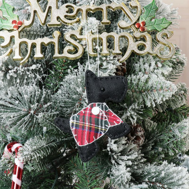 Dressed Checkered Dog with Christmas Tree Pendant Ornament Secondary image