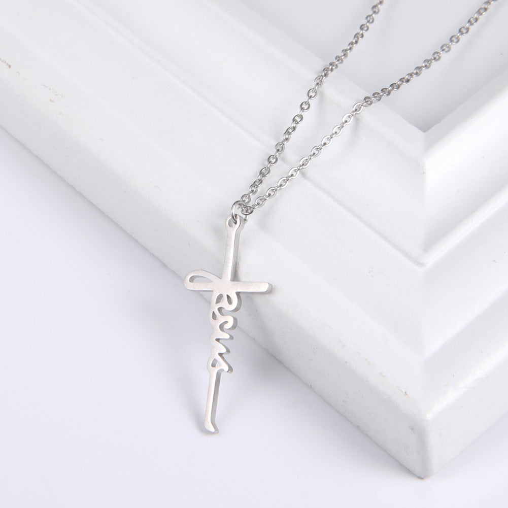 Sweet Jesus cross pendant necklace in stainless steel with O-shaped chain