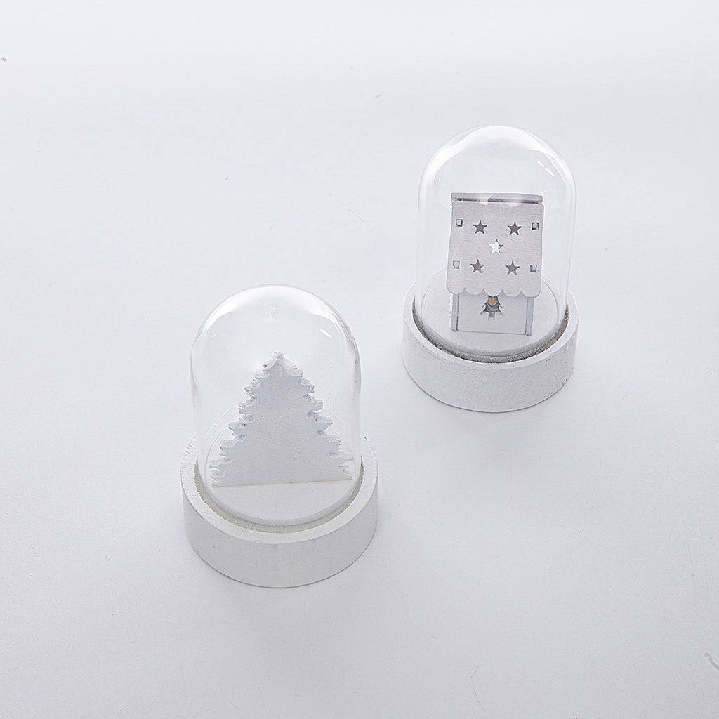 Wooden cottage-style Christmas ornament with soft inner glow