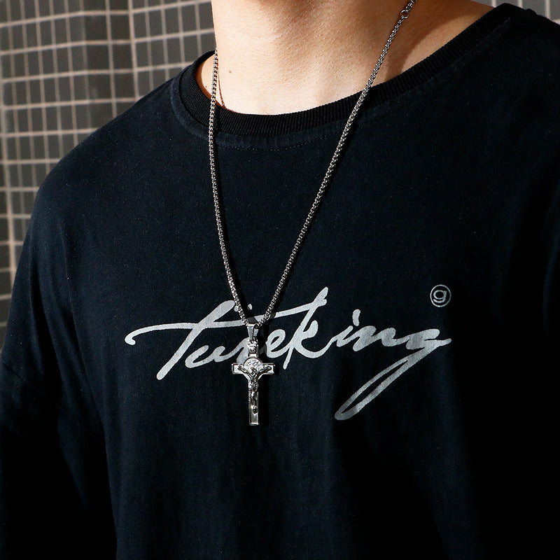 Men's titanium steel cross pendant necklace with classic design for daily faith wear Main image
