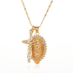 Catholic crucifix necklace with crystal Virgin Mary pendant detail