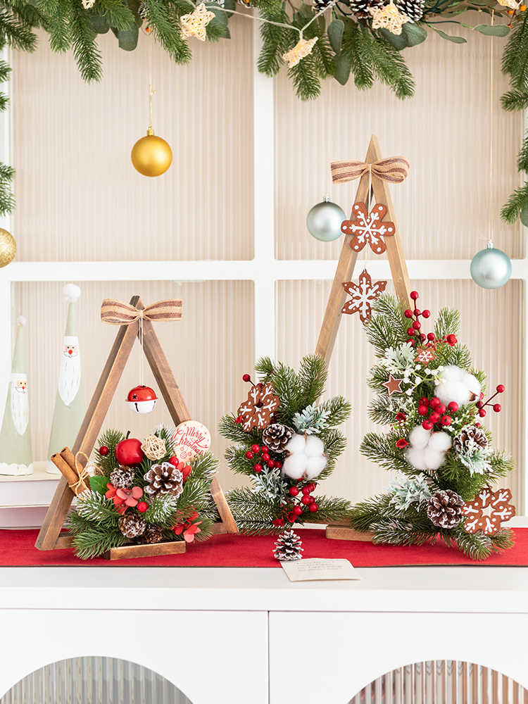 Close-up of festive floral ornament in solid wood with integrated lighting chain for trees