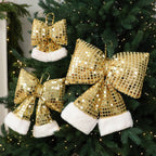 Red paillette small Christmas bow festive tree decoration