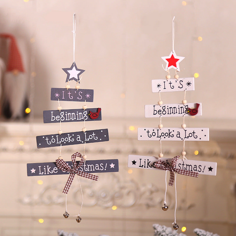 Gray wooden star pendant with alphabet letters - Christian Christmas ornament